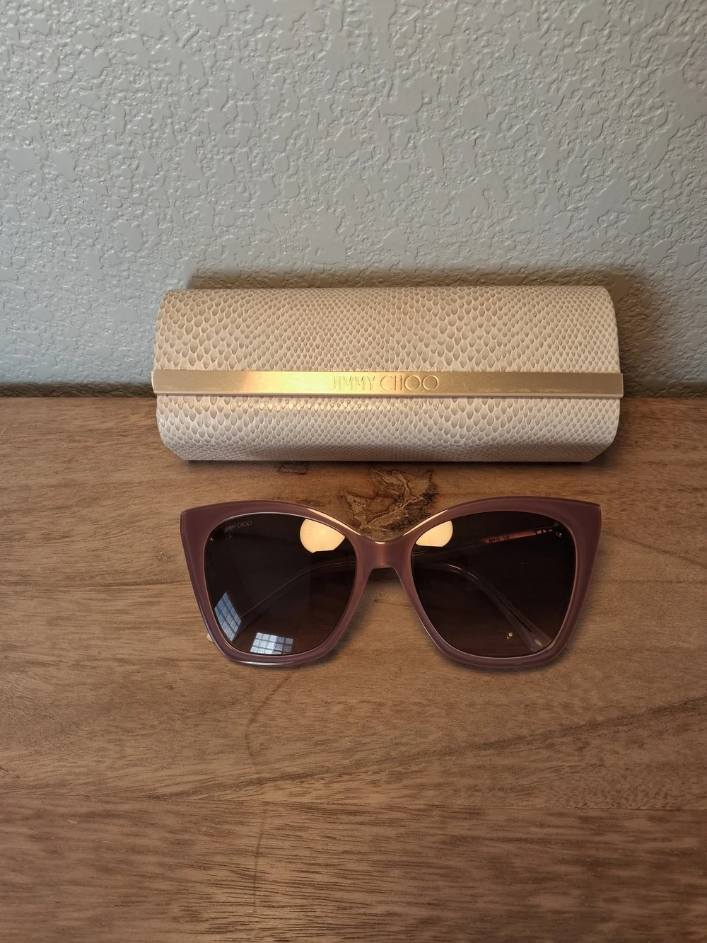 Jimmy Choo Mauve Cat-Eye Sunglasses with Cream Case
